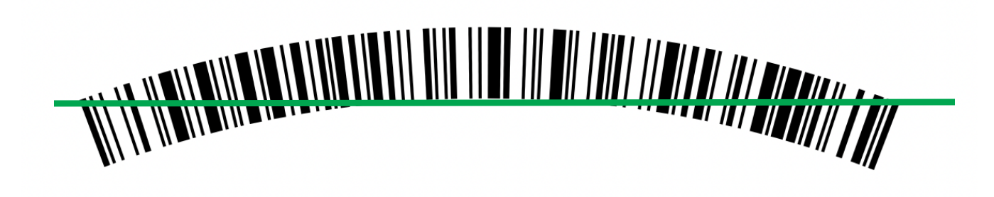 Gently curved 1D barcode with a green straight line still crossing every bar