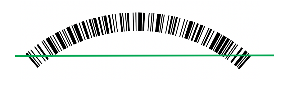 Strongly arched 1D barcode where no straight line crosses all the bars