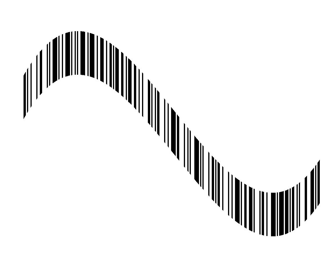 1D barcode distorted into an S-shaped wave with vertical bars