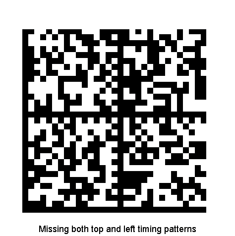 Data Matrix code missing both its top and left timing patterns