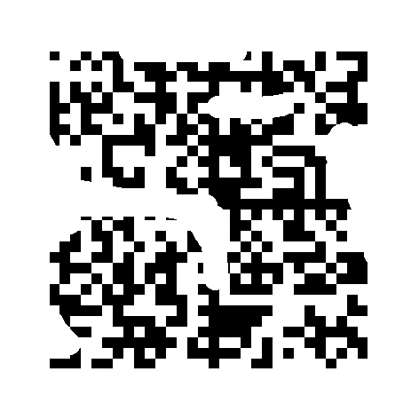 Heavily destroyed Data Matrix code missing all locating elements and parts of its data