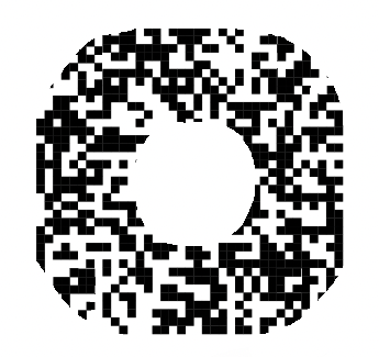 QR code with rounded corners and a large hole cut out of its center, like a donut