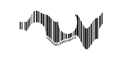 Code 128 VIN barcode with a wavy distortion