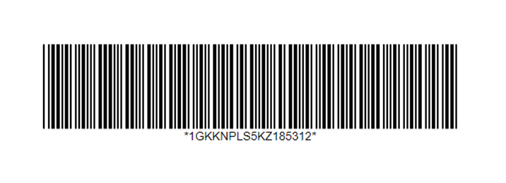 VIN encoded in a Code 39 barcode