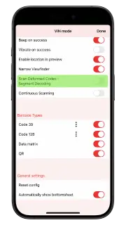 Demo app settings with Enable Misshaped Code Capture
