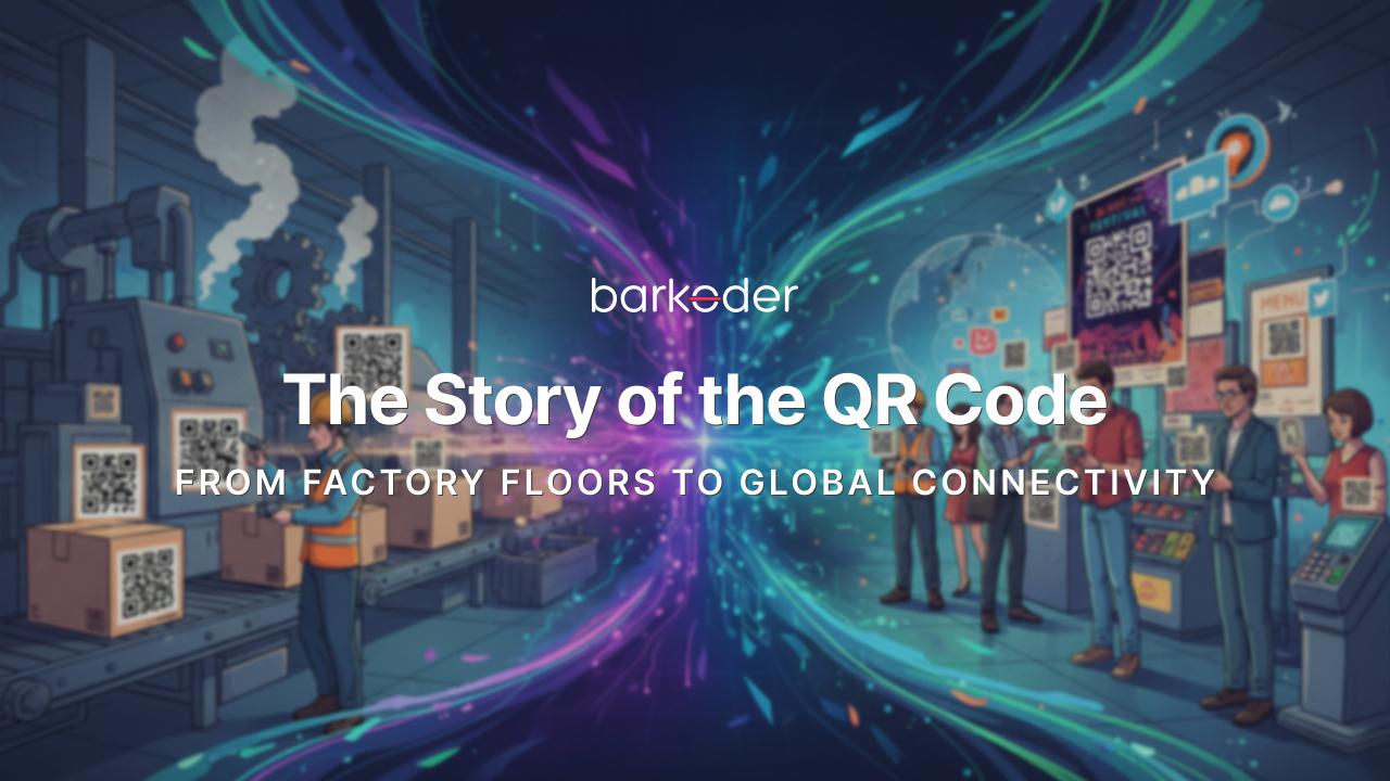 Illustration of QR codes moving from factory floors to everyday consumer use