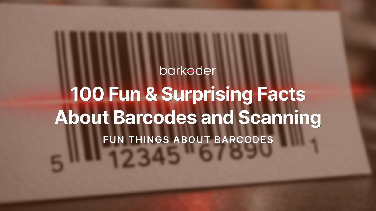 Red laser line across a printed linear barcode, cover for 100 barcode facts