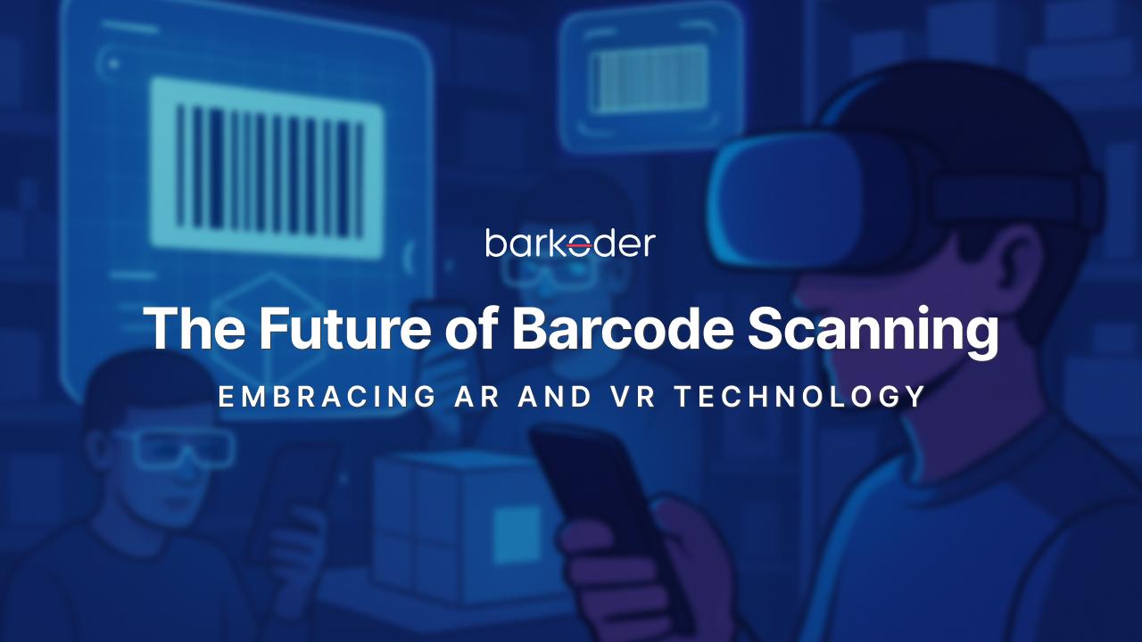 People using VR headsets, AR glasses and phones to scan barcodes
