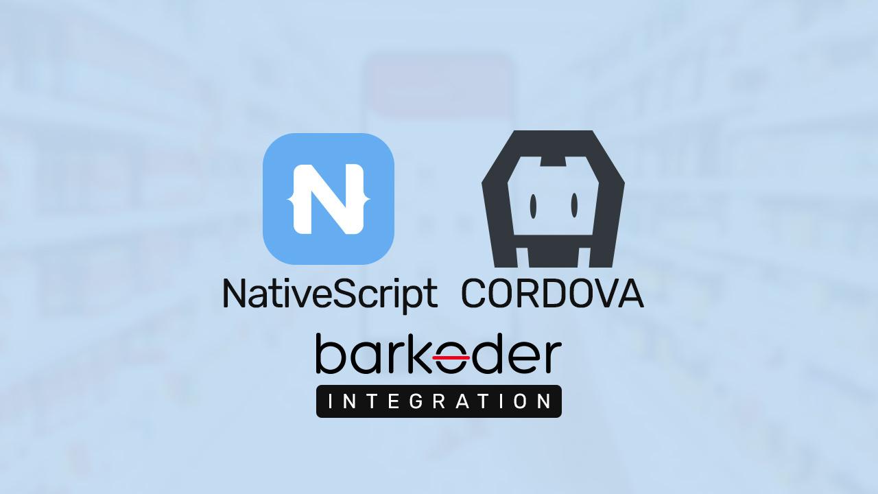 NativeScript and Cordova logos with barKoder integration