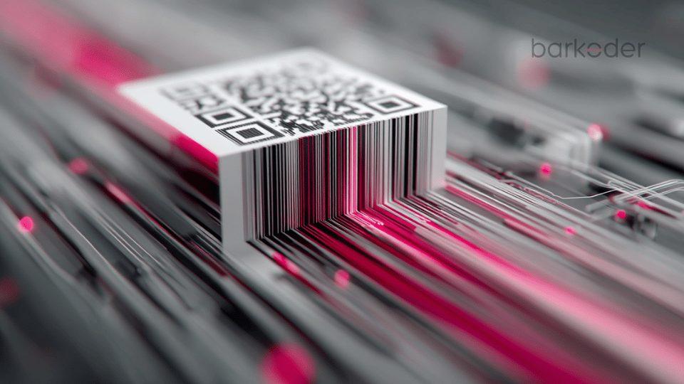 QR code and barcode flowing into streams of digital data