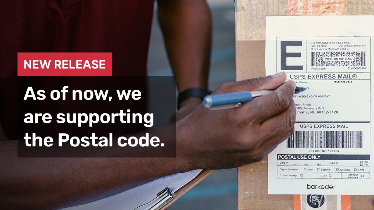 Courier signing a USPS Express Mail label with postal barcodes