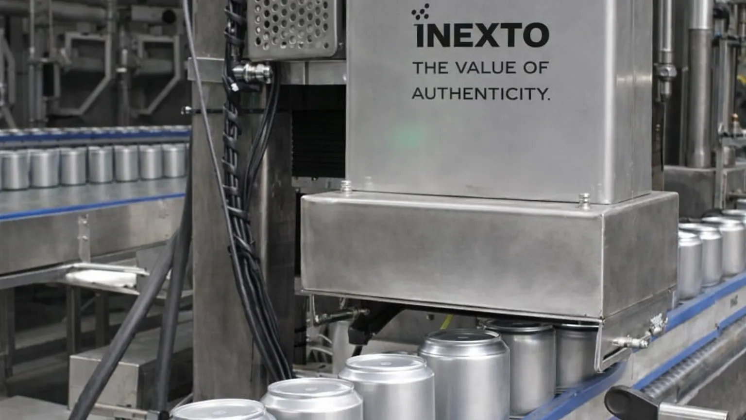 INEXTO coding unit marking aluminium cans on a production line