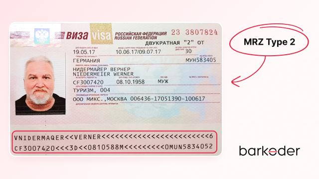 VISA with a 2-line MRZ code