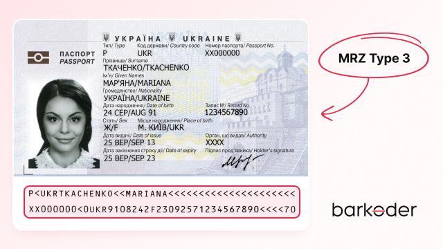 Passport with a 2-line MRZ code