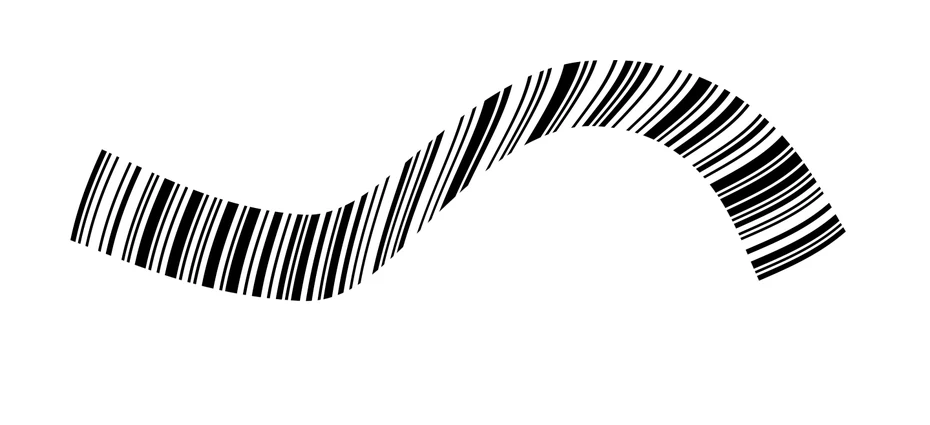 1D barcode twisted into a wave with bars at changing angles
